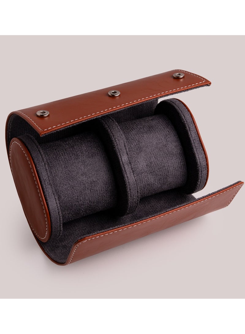 Clasico Luxury Heavy-Duty Leather Double Watch Travel Case Brown – Premium Dual Watch Roll with Suede Interior, Secure Clip Lock & Cushioned Protection for Luxury Watches - Image 2